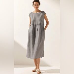 Lintico linen Joan dress loose fit cap sleeve pockets Lagenlook empire waist  XL